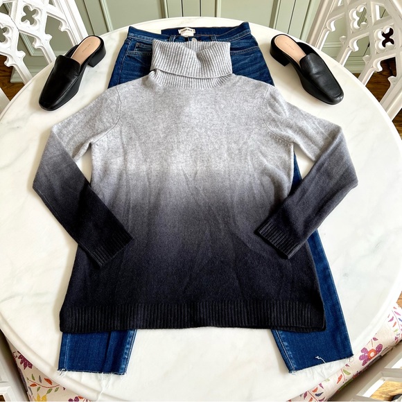 QUINN Dip Dye Turtle Neck Cashmere Sweater Black Gray Sz S - Picture 3 of 10